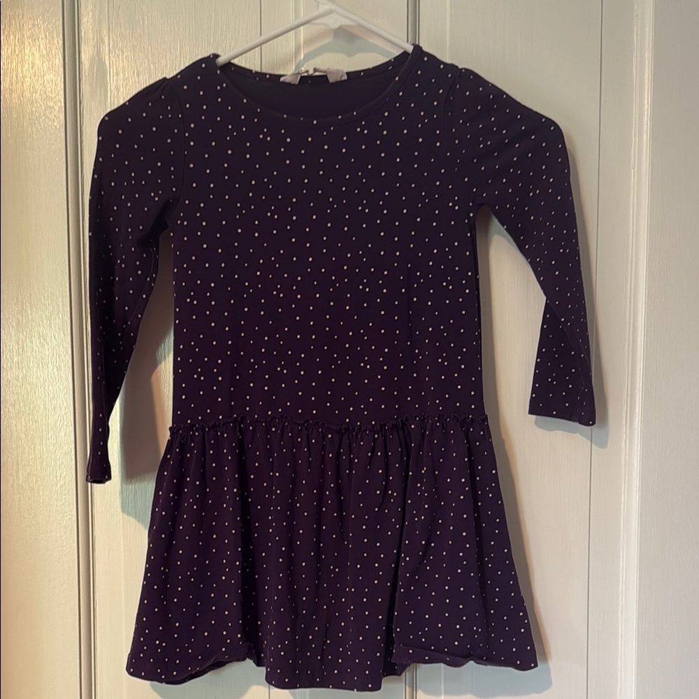 HM Purple Polka Dot Long Sleeve Dress girls 4-6